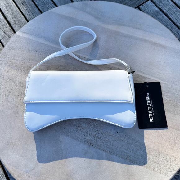 Pretty Little Things White PU Flap Over Baguette Shoulder Bag New - Picture 1 of 9